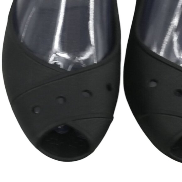 Crocs Malinidi Black Waterproof Peep Toe Slingback Shoes Size 6 Flat Comfort - Picture 9 of 10